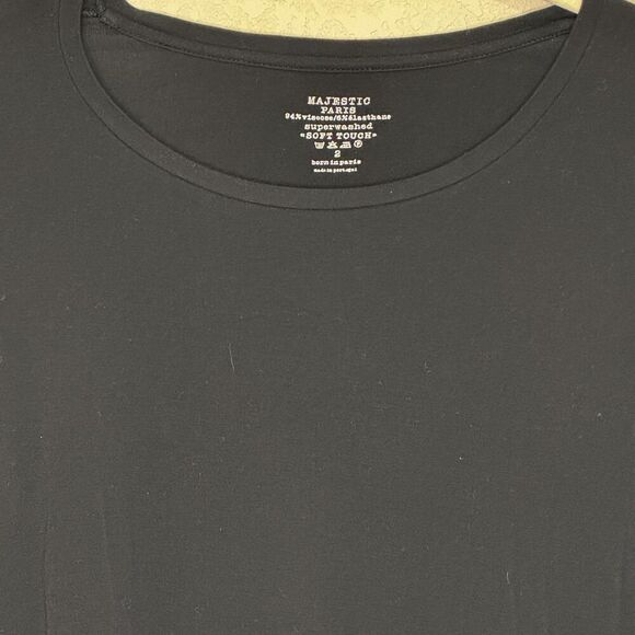 Majestic Paris Shirt Womens Medium Black Long Sleeve Soft Touch Viscose Stretch - Picture 3 of 6